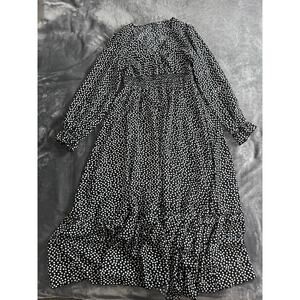 SHEIN Women's Black White Floral Long Sleeve Maxi Dress Smocked Ruffle XL